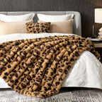 Cozy Bliss Cheetah Leopard Print Faux Fur Throw Blanket for Couch, Fuzzy Soft Plush Thick Bubble Blanket for Sofa Bedroom Living Room, 60x80 Inches Brown