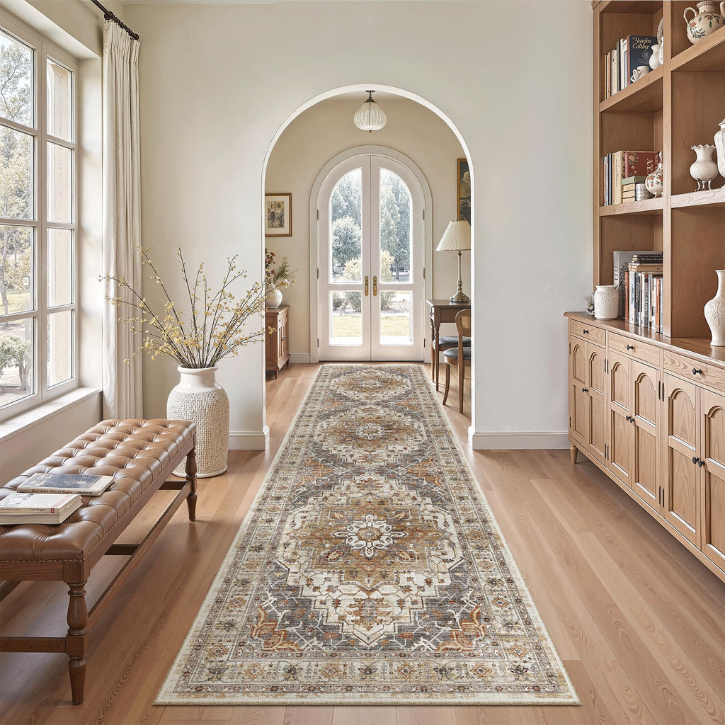 Madane Hallway Runner Rug 2'6''x10' Kitchen Runners Vintage, Turmeric/Grey
