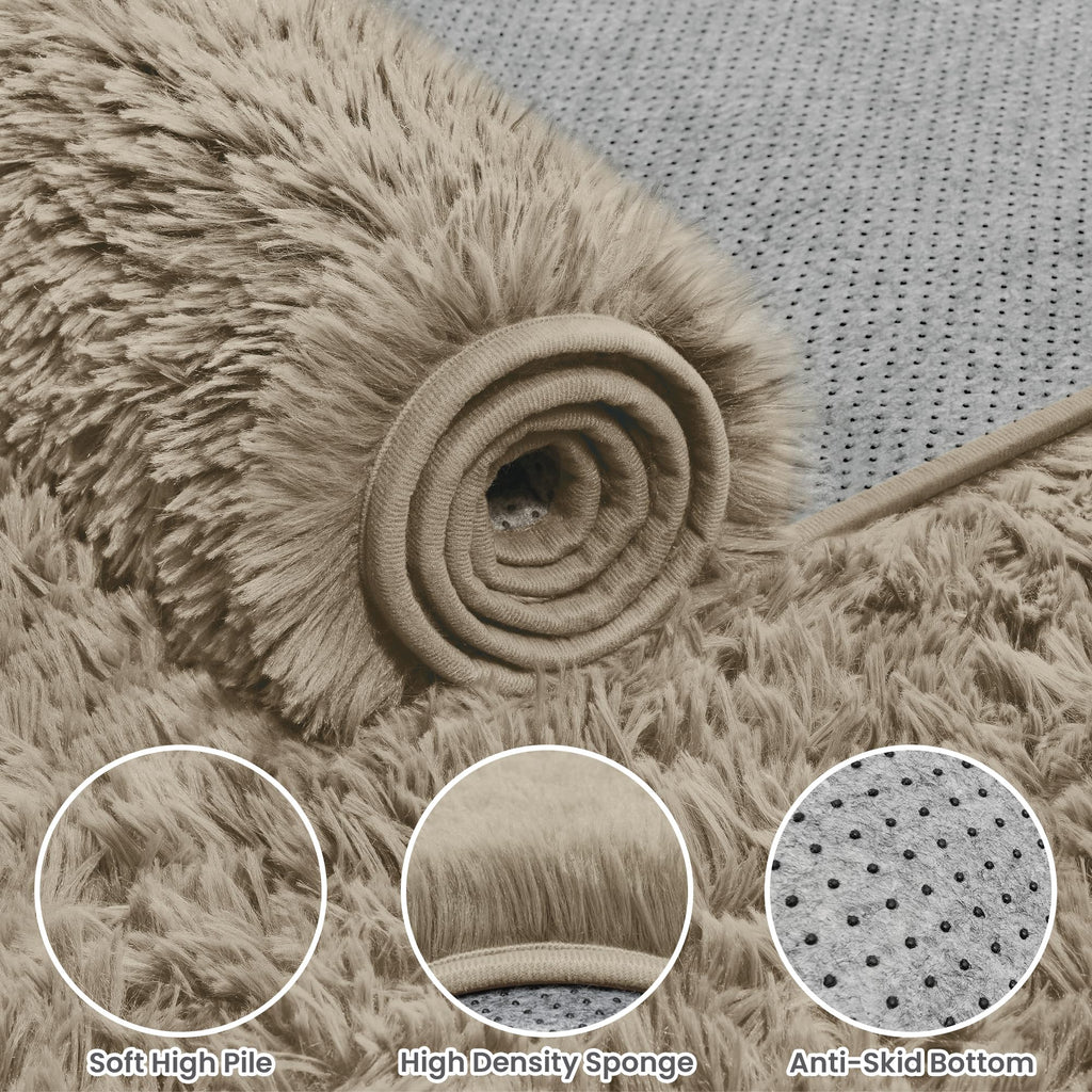 6x9 Fluffy Shag Area Rugs for Living Room Bedroom: Soft Carpet Gray Camel