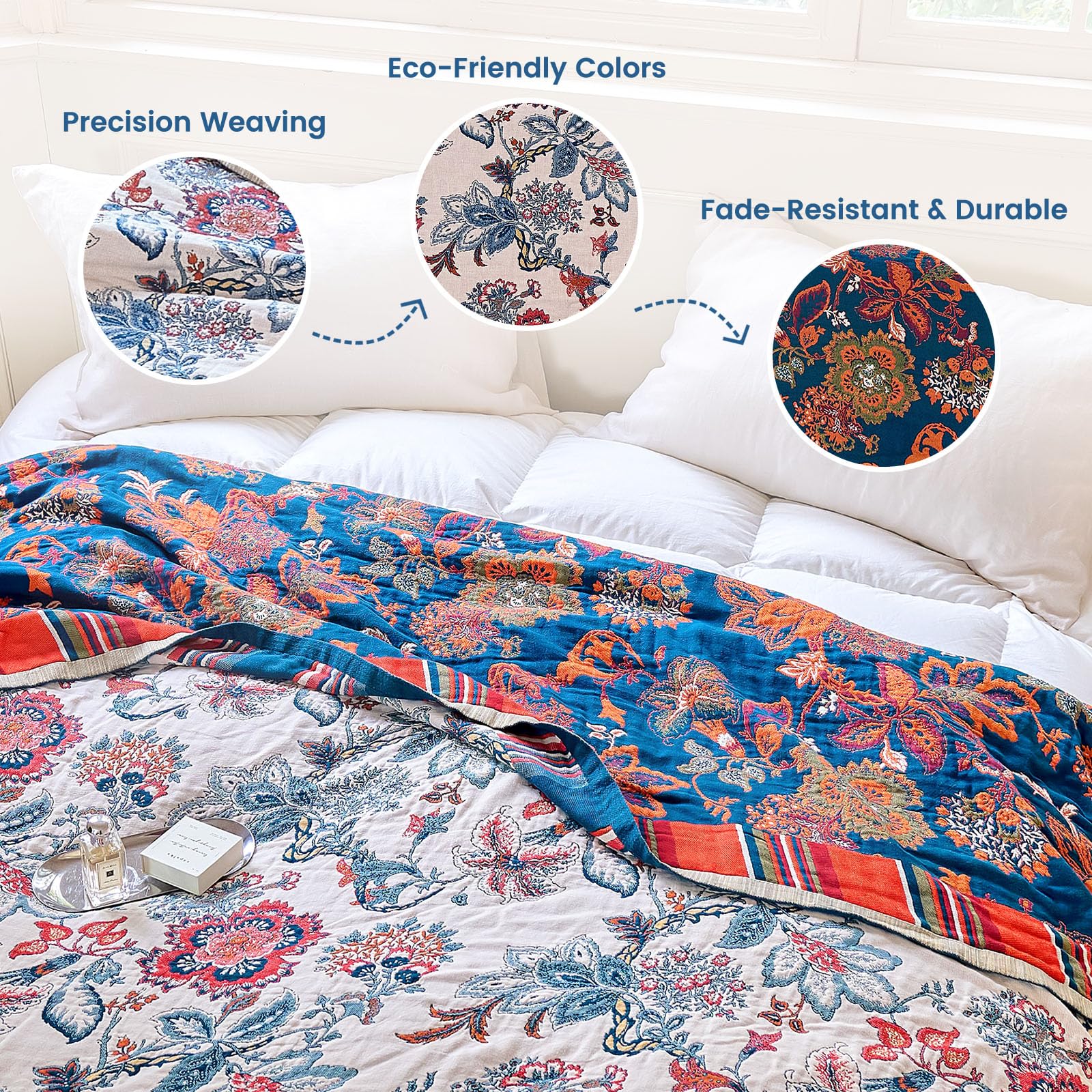 MSGKV Boho Throw Blanket 90"x90" 100% Cotton Farmhouse Butterfly Throw