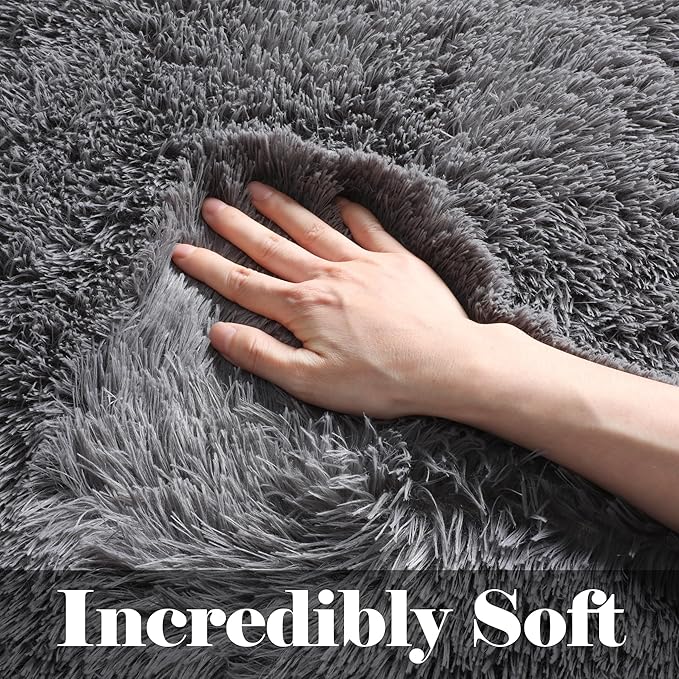 ONASAR Grey Area Rugs 9x12 Living Room, Gray Large Fluffy Shag Bedroom Rug, Soft Plush Thick Shaggy Big Floor Carpet for Kids Boy and Girls Teen Dorm Nursery Indoor Home Decor Aesthetic