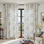 jinchan Linen Floral Curtains 100 Inch Extra Wide for Patio Sliding Glass Door Room Divider Curtain for Living Room 108 Inch Length Farmhouse Peony Blue Printed Curtain Set 1 Panel