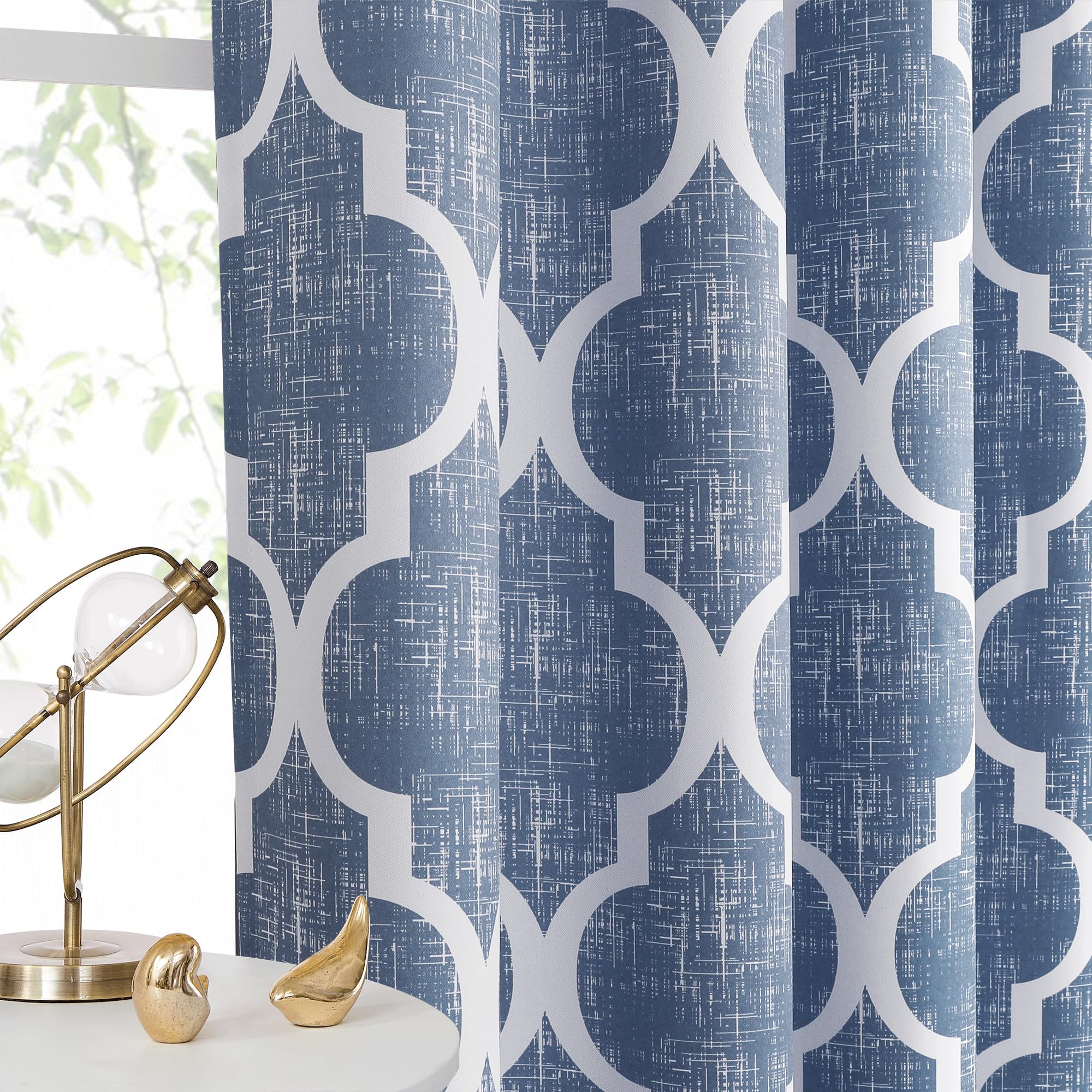 Beauoop Moroccan 100% Blackout Curtains Bedroom Blue 50x63 2 Panels