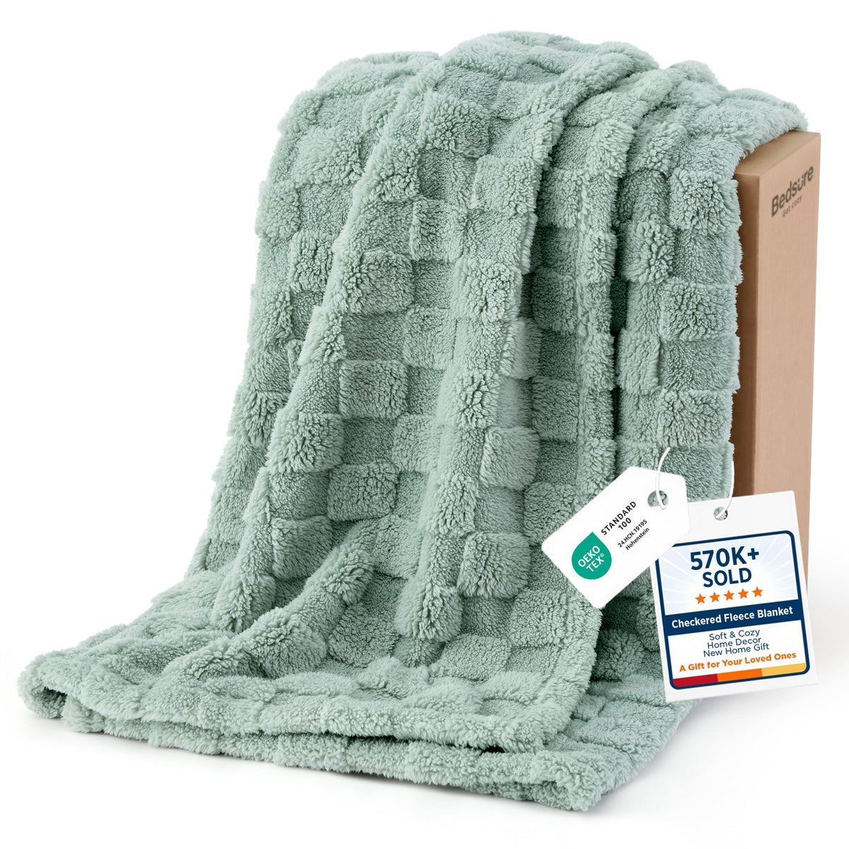 Bedsure Checkered Soft Cozy Twin XL Blanket for Bed, Ashley Blue, 66"×90"