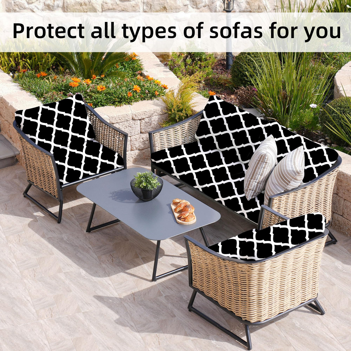 8 Pcs Outdoor Cushion Covers, Patio Sofa Cushion Covers Replacement