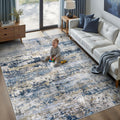 pmtsns Area Rugs 6x9 for Living Room: Washable Rug Modern Abstract Neutral Soft Non-Slip Low-Pile Indoor Carpet for Bedroom Dining Room Playroom Home Office (Blue Grey Brown, 6'x9')