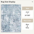Soalmost Abstract 3x4 Rugs, Small Washable Area Rug for Entryway Blue/Grey