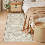 Madane Hallway Runner Rug 3x6 - Washable Kitchen Rugs Entryway Rug Runner Vintage Soft Floor Mat Non Slip Indoor Farmhouse Carpet for Bathroom Living Room Bedroom (3 X 6, Ivory/Brown)