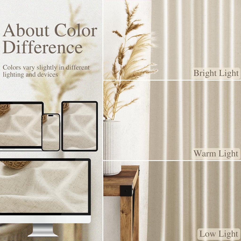 Nanspring Vanilla Linen Curtains for Living Room 72 Inches Long Luxury Light Filtering Semi Sheer Curtain Back Tab Modern Farmhouse Decor Elegant Coastal Drapes for Bedroom Office 52x72, 2 Panels