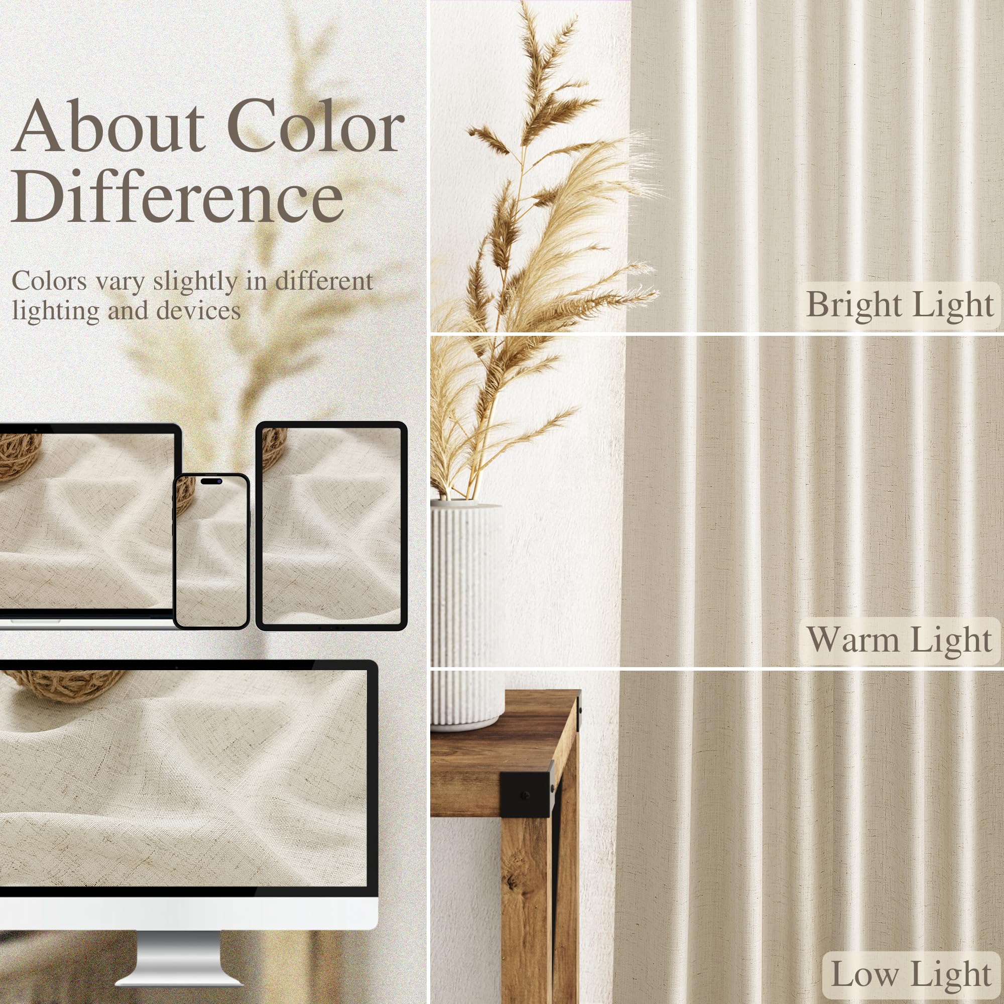 Nanspring Vanilla Linen Curtains for Living Room 72 Inches Long Luxury Light Filtering Semi Sheer Curtain Back Tab Modern Farmhouse Decor Elegant Coastal Drapes for Bedroom Office 52x72, 2 Panels