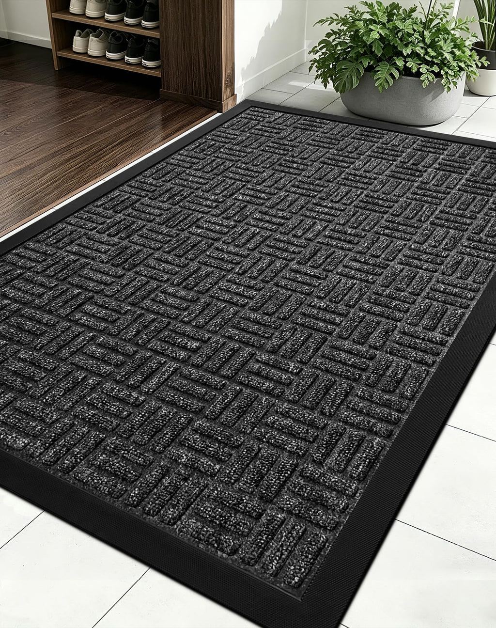 Mibao Front Door Mat Outdoor Entrance, 29.5" x 17" Heavy Duty Welcome Mat for Outdoor and Indoor, Waterproof Dirt Trapper Doormat, Super Absorbent Indoor Entryway Mat for Patio & Porch - Gray