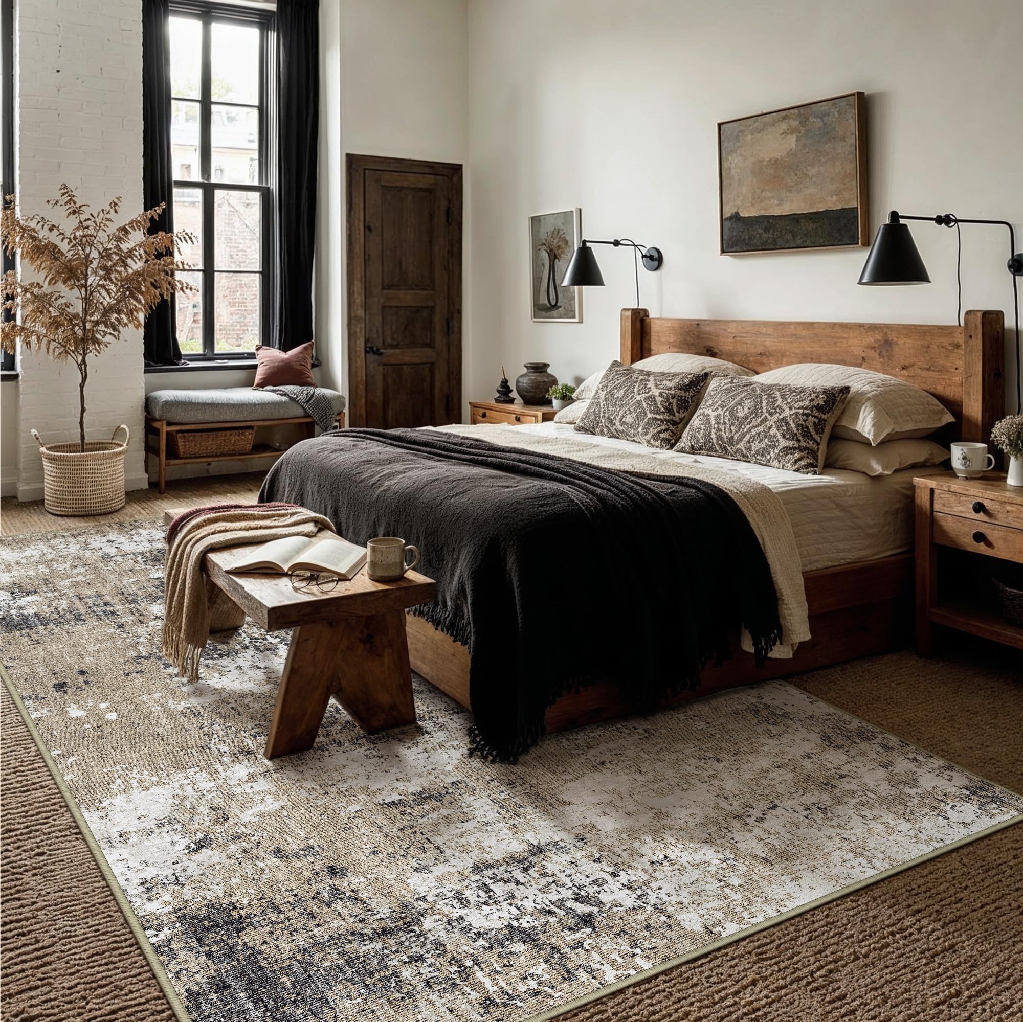 PureCozy Brown Area Rug 6x9 Modern Abstract