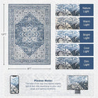 Area Rugs 9x12 Living Room Rug: Washable Rug Soft Vintage Boho Medallion Carpet Indoor Floor Non-Slip Stain Resistant Large Carpets for Bedroom Dining Room Farmhouse Nursery Home Office Blue