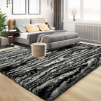 Tepook Fluffy Large Rugs for Living Room, Shag Area Rug 6x9 Soft Carpet for Bedroom, Modern Shaggy Rug for Kids Boys Girls, Plush Indoor Nursery Home Decor Rug with Non-Slip Bottom, Black White