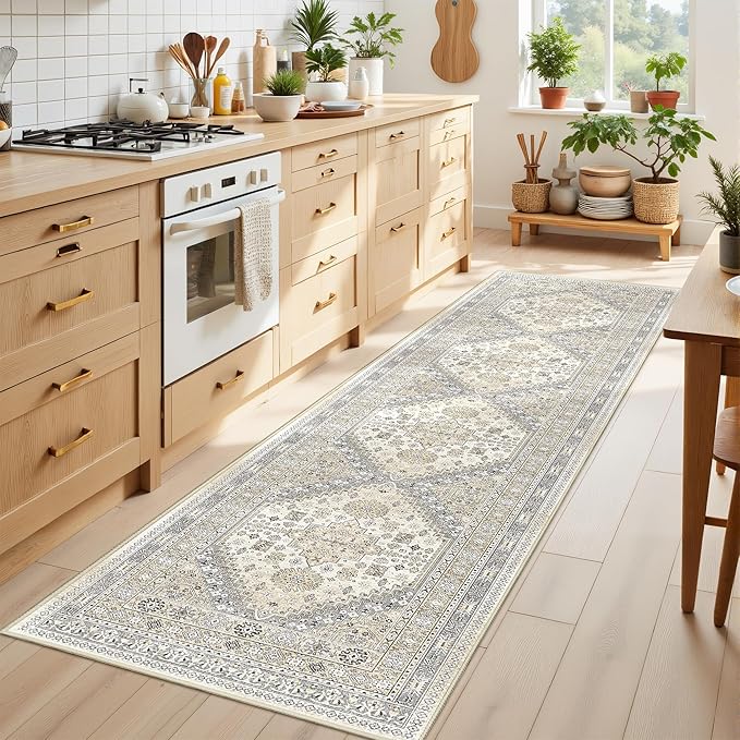 Restydon Runner Rug 2x8 Runners for Hallways Non Slip Washable Rugs, Beige