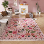 Rugcomf Living Room Rug 5x7 Rug Machine Washable Boho Area Rug Non Slip Floral Vintage Low Pile Large Rugs for Living Room, Bedroom, Farmhouse, Dining Room, Kids Playroom(Pink)