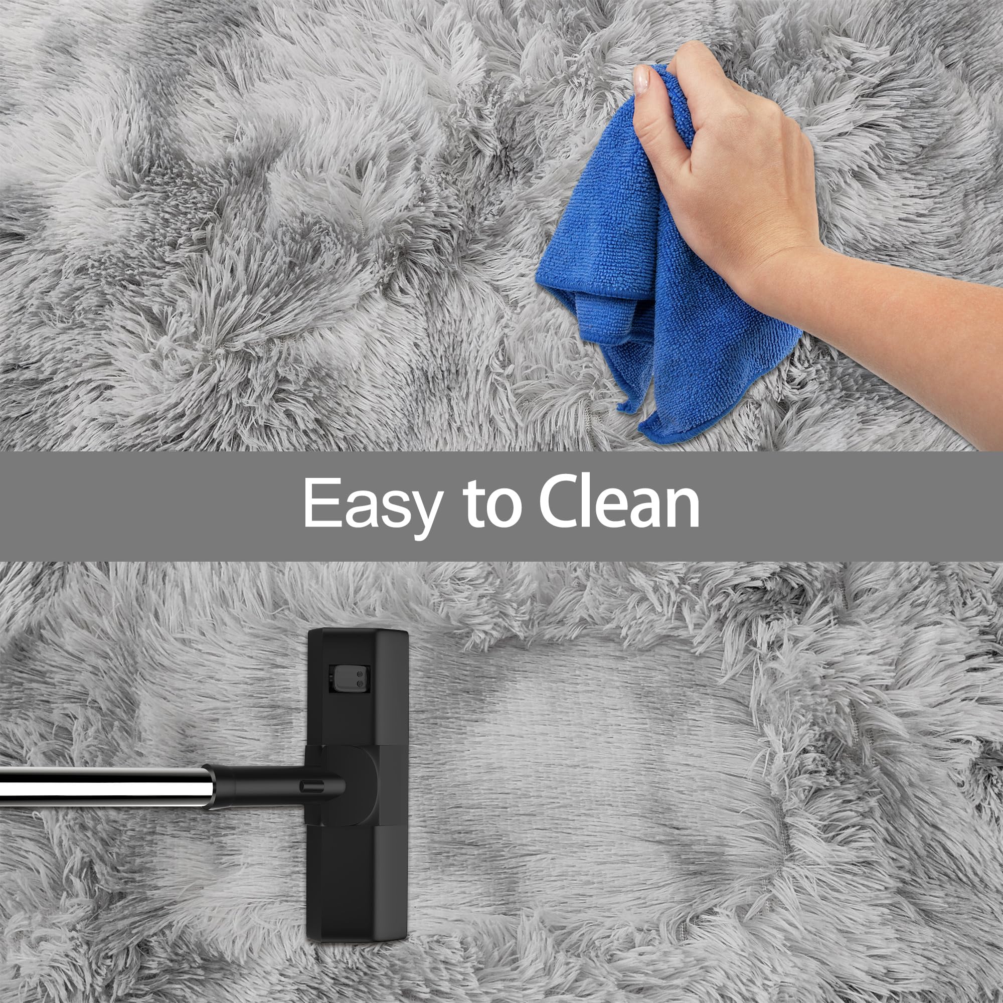 JiaoBaba Super Soft Fluffy Living Room Area Rug 3x10 ft Tie-Dyed Light Grey Shaggy Furry Carpet Washable Non-Slip Floor Rugs Bedroom Bedside Nursery Rug Fuzzy Boys Girls Dorm Home Decor Aesthetic