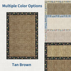 GarveeHome Washable Rugs for Living ROM 8 x 10 Large Area Rug Farmhouse Floral Bordered Bedroom Carpet Indoor Non-Slip Nursery Mat Soft Non Shedding Stain Resistant Carpet for Dining Room, Brown