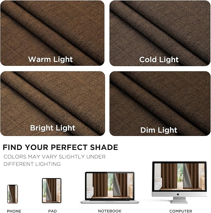 Joydeco Blackout Curtains for Bedroom - 100% Light Blocking 2 Panels Cappuccino Drapes 66" W x 90" L, Thermal Insulated Room Darkening Curtains, Linen Textured for Living Room, Rod Pocket & Back Tabs