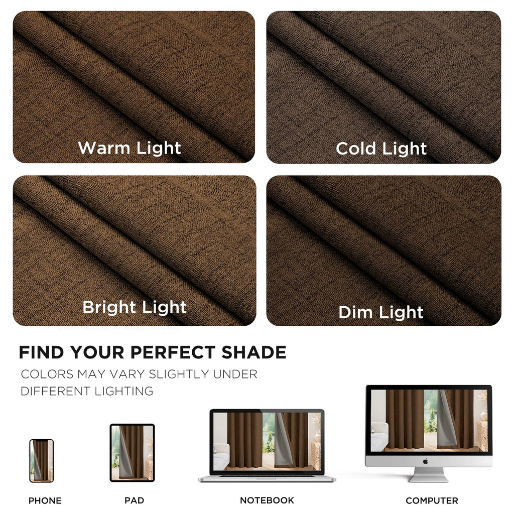 Joydeco Linen Blackout Curtains for Bedroom - 100% Light Blocking 1 Panels, Cappuccino Drapes 100" W x 108" L, Thermal Insulated Room Darkening Curtains for Living Room, Rod Pocket & Back Tabs
