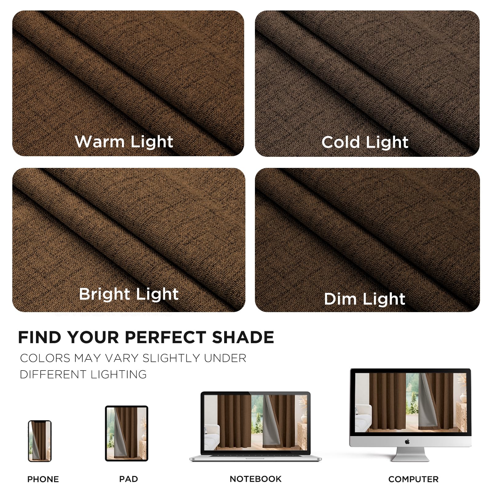 Joydeco Blackout Curtains for Bedroom - 100% Light Blocking 2 Panels Cappuccino Drapes 37" W x 63" L, Thermal Insulated Room Darkening Curtains, Linen Textured for Living Room, Rod Pocket & Back Tabs