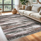 Lansny Modern Abstract 6x9 Machine Washable Living Room Rug Non-Slip Soft Bedroom Area Rug Dark Light Brown White Ultra Thin Print Faux Wool Floor Carpet Throw Rugs for Dining Room Indoor Office