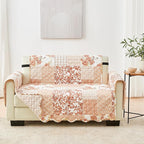 Great Bay Home Reversible Patchwork Loveseat Cover - Washable Slipcover Furniture Protector with Elastic Straps - Perfect for Kids & Pets - Box-Stitched Detail (Dusty Rose)