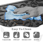 Boho Grey Floral Leaves Outdoor Indoor Entrance Doormats, Absorbent Durable Heavy Duty Welcome Front Door Mat,Thick Natural Rubber Back,Easy Clean Entryway Mat 17x30 Inch, Low Profile