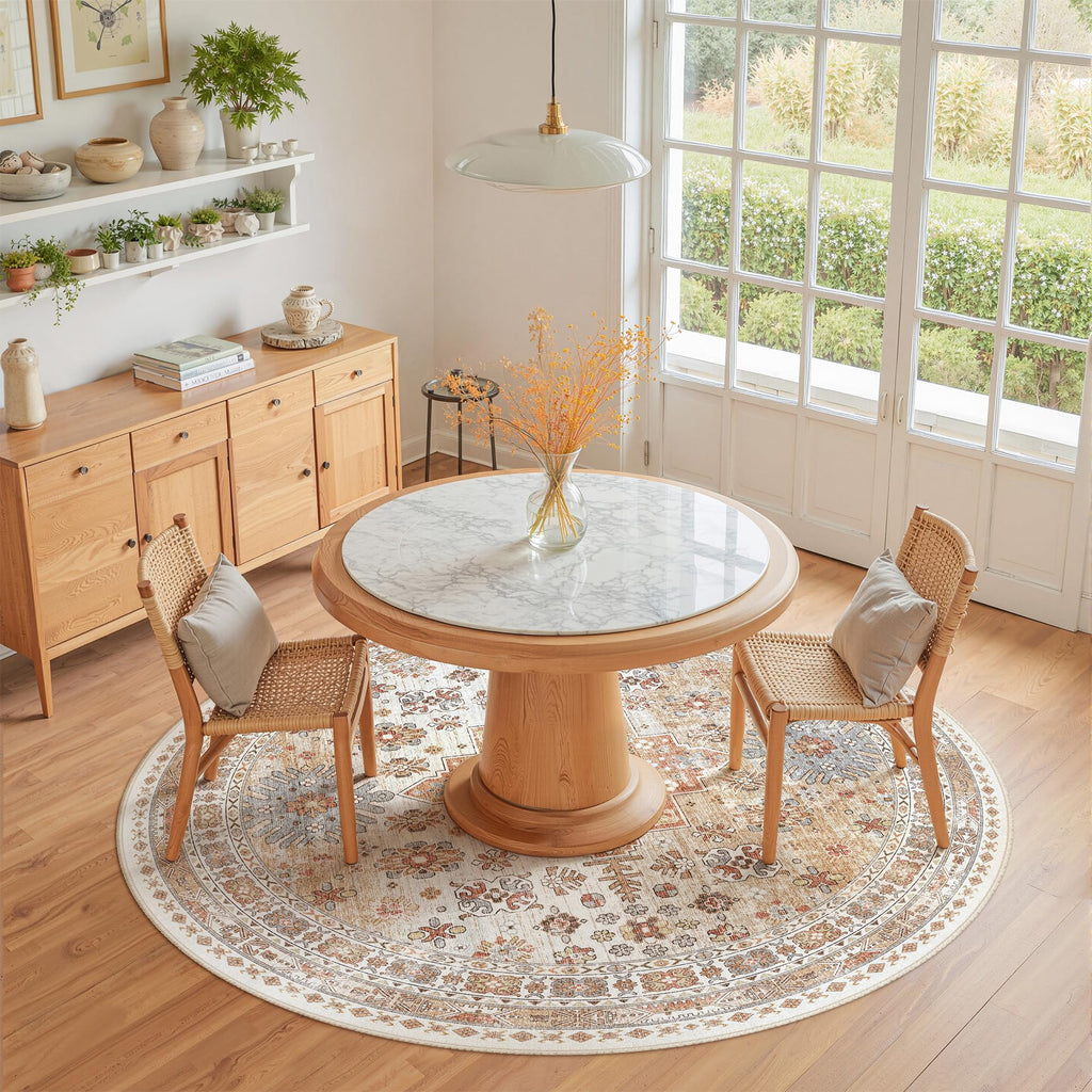 zesthome Round Rug 6ft,Circle Rug for Dining Room Table,Orange