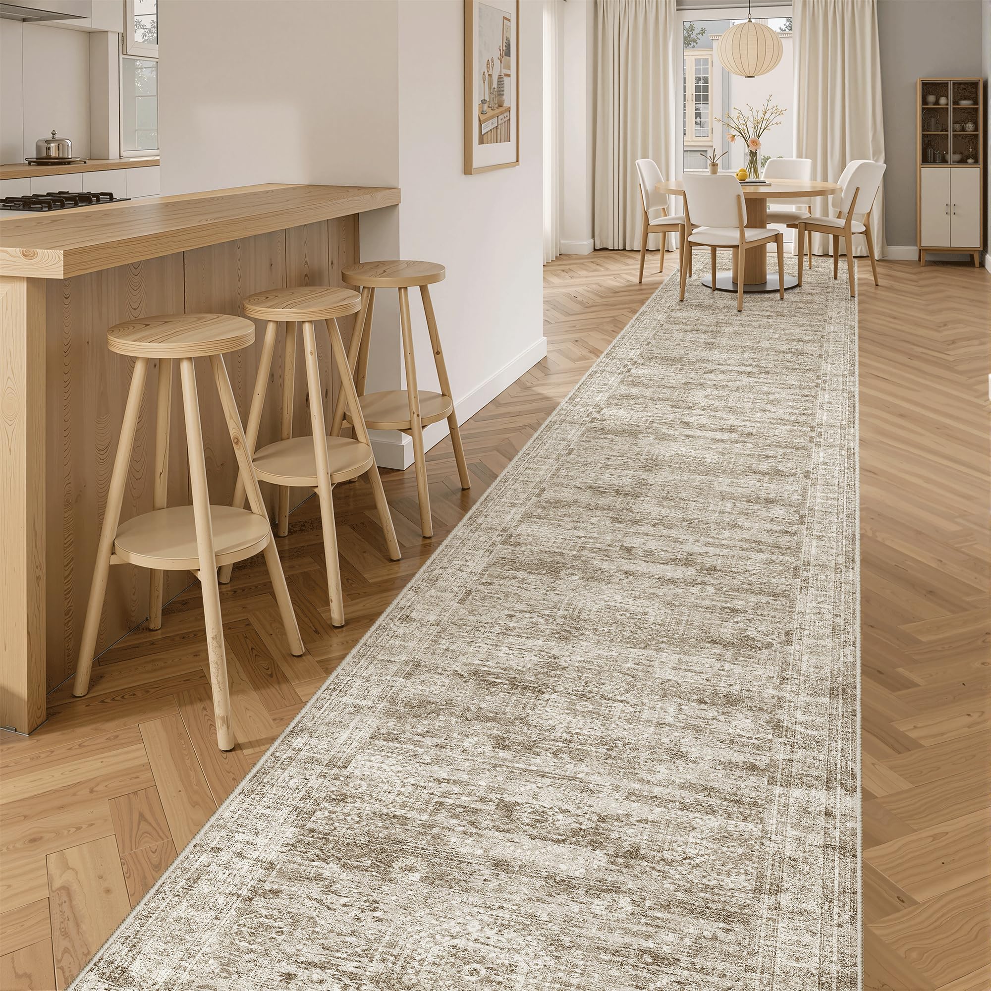 Soalmost Hallway Runner Rug 2'6" x 16' Washable Long Kitchen Rugs Brown