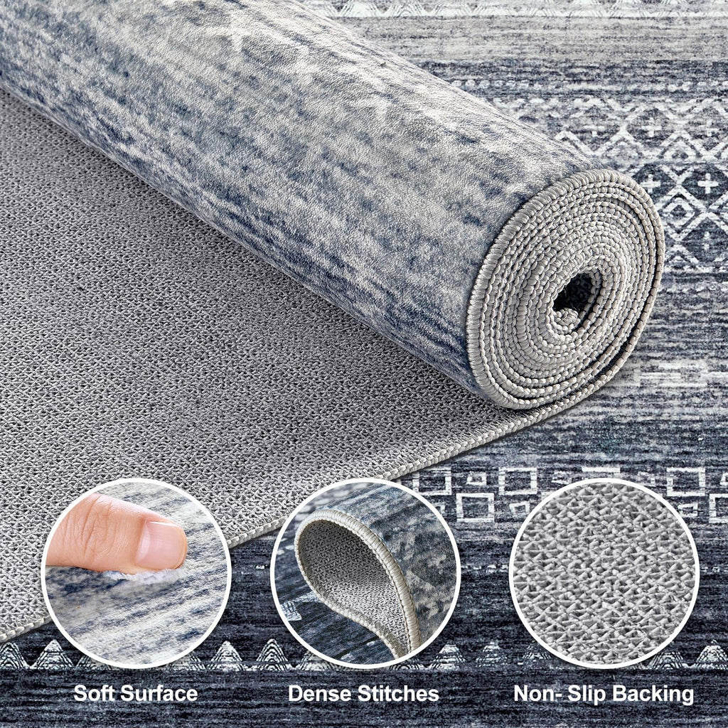 Nakagishi Boho 2x6 Runner Rug Machine Washable Rugs Non Slip Denim Blue