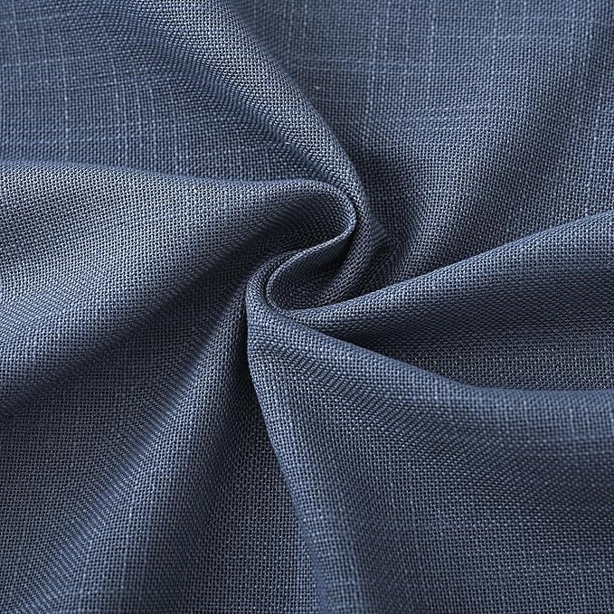 Navy Blue Curtains 90 inch Length for Bedroom Back Tab Light Filtering Semi Sheer Blue Living Room Curtains Linen Cotton Textured Indigo Blue Drapery Panel Modern Aesthetic Decor 42" Wx90 L