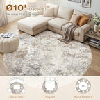 UERMEI 10ft Round Area Rug Living Room Rugs - 10x10 Washable Large Neutral Modern Abstract Soft Thin Rug Indoor Floor No Slip Rug Carpet for Bedroom Under Dining Table Home Office Decor - Brown Grey