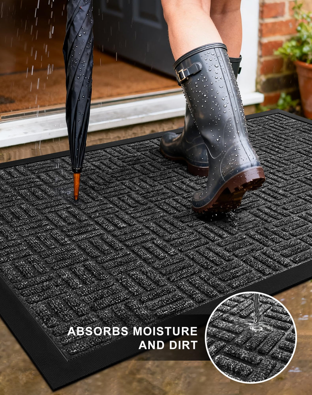 Mibao Front Door Mat Outdoor Entrance, 29.5" x 17" Heavy Duty Welcome Mat for Outdoor and Indoor, Waterproof Dirt Trapper Doormat, Super Absorbent Indoor Entryway Mat for Patio & Porch - Gray