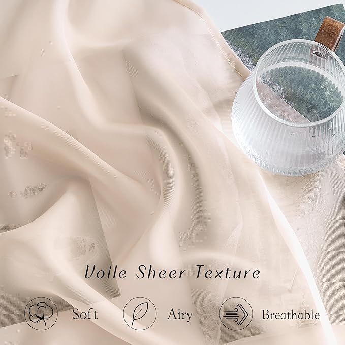 NICETOWN Taupe Sheer Curtains 54 inch Length, Grommet Voile Sheer Lightweight & Airy Window Treatment with Light Filtering for Kitchen/Cafe, W54 x L54, 2 Panels