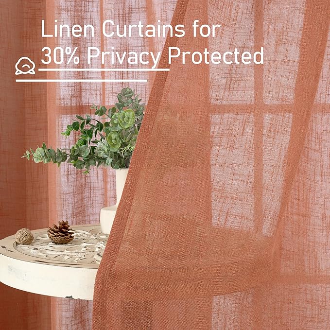 LAMIT Light Filtering Linen Curtains 72 inches Long for Bedroom, 2 Panels
