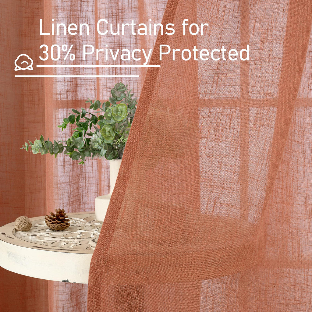LAMIT Terracotta Linen Semi Sheer Curtains 63 Inch for Bedroom 2 Panels