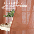 LAMIT 54 Inch Semi Sheer Window Linen Curtains, Light Filtering Panels