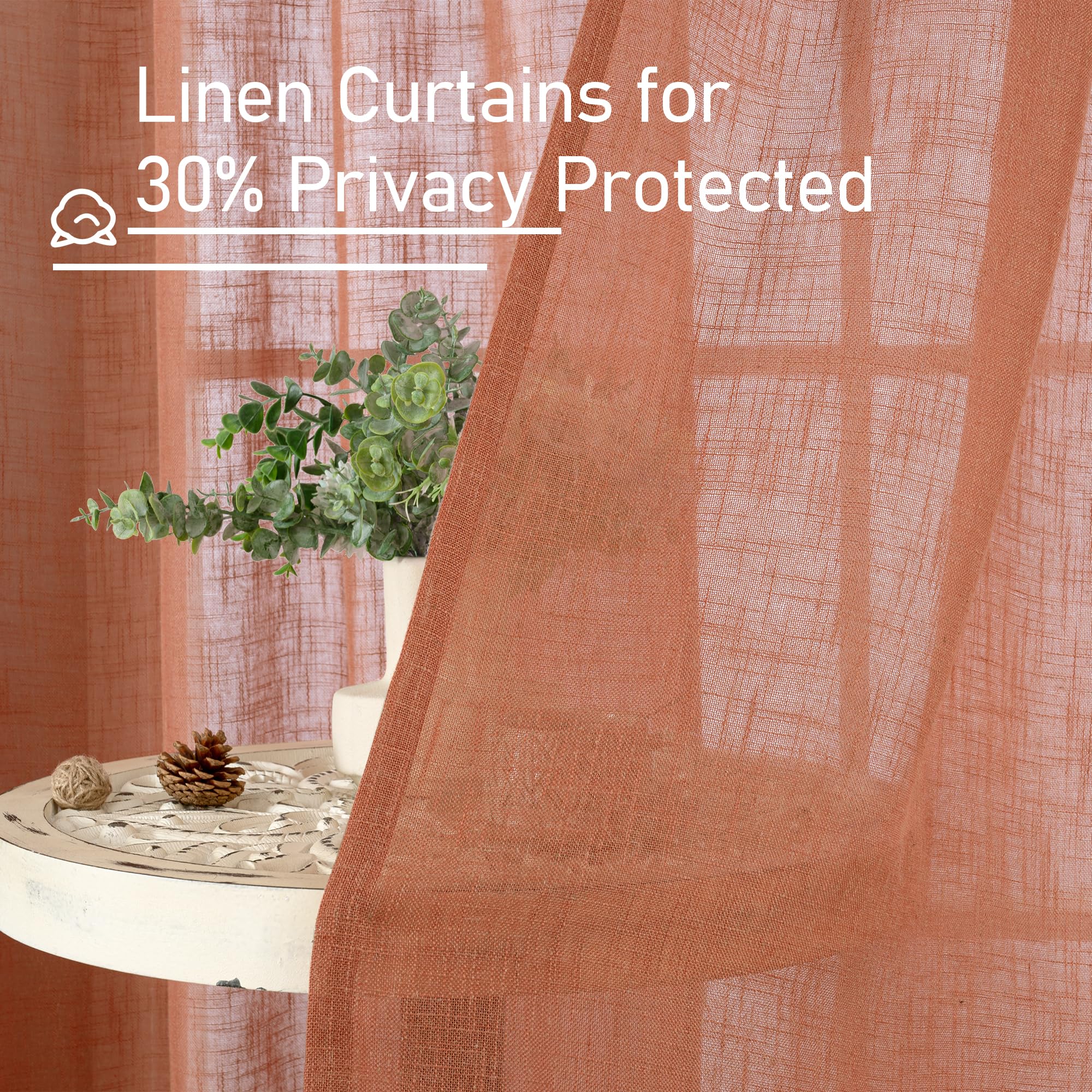 LAMIT 54 Inch Semi Sheer Window Linen Curtains, Light Filtering Panels