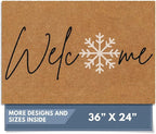 Barnyard Designs Natural Coco Coir Christmas Doormat - Large Cute Non-Slip Heavy Duty Backing Door Mat for Outside Entrance or Porch Entry, Brown (24x36, Winter Snowflake)
