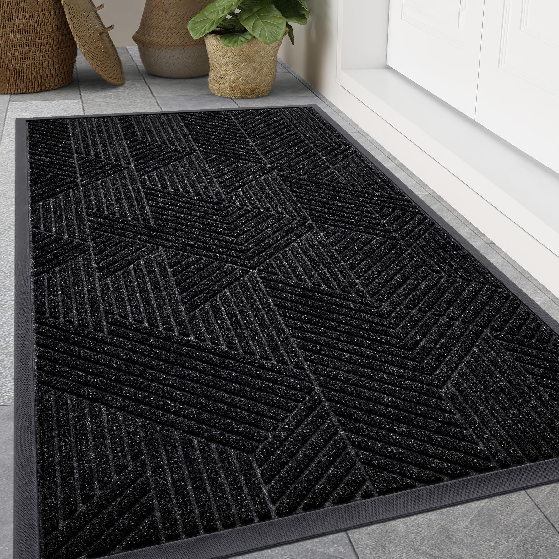 Smiry Front Door Mat Outside Entrance, Low Profile Rubber Doormat, 71x47
