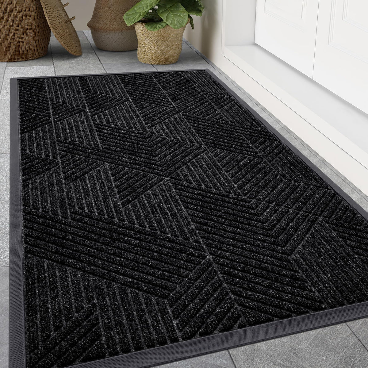 Smiry Front Door Mat Outside Entrance, Low Profile Rubber Doormat, 59x30