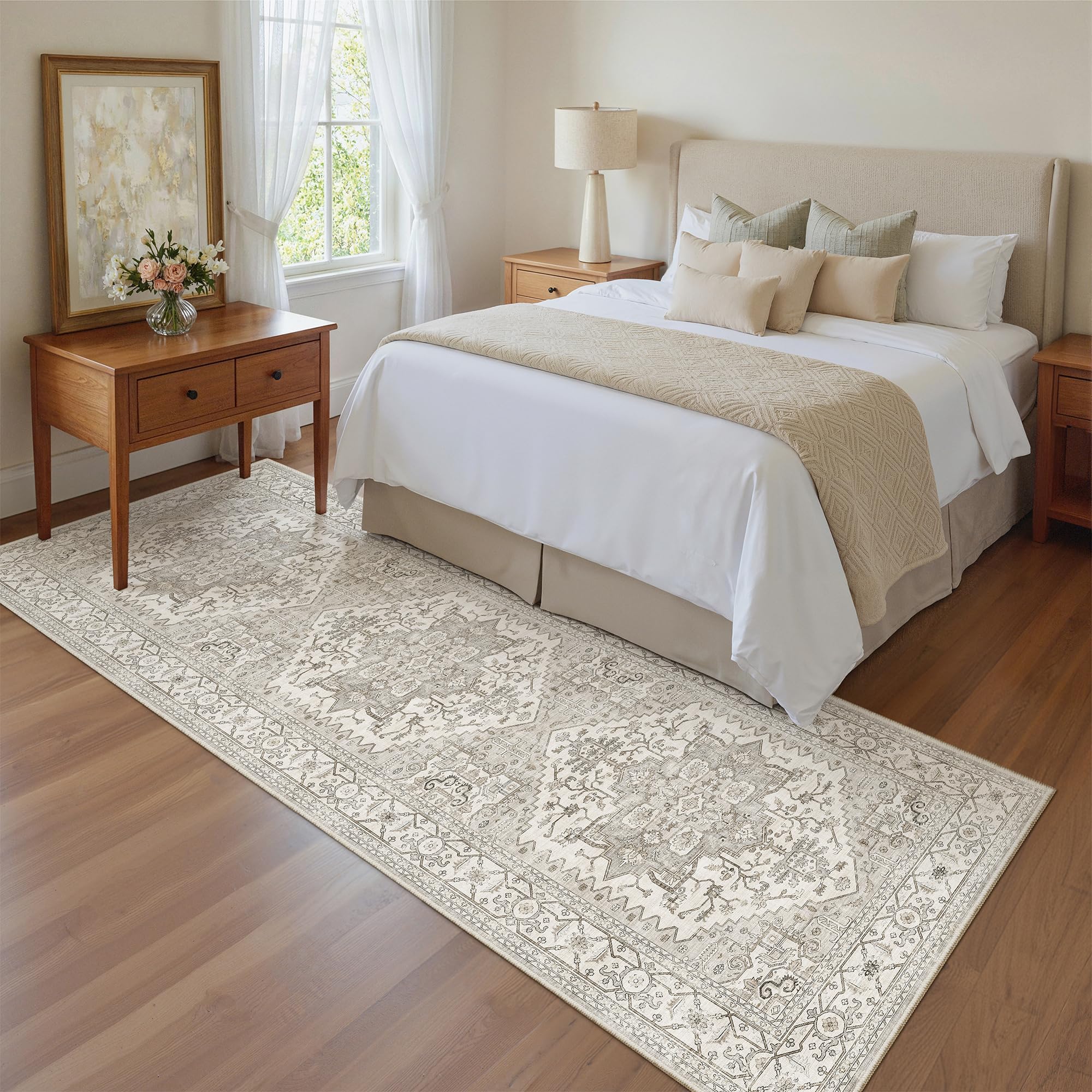 Madane Kitchen Runner 2'6''x8' Soft Rug Runners for Hallways, Beige/Brown
