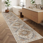 Madane Hallway Runner Rug 2x12, Extra Long Washable Runner Rugs with Rubber Backing, Non Slip Carpet Runner, Vintage Rug Runners for Kitchen Laundry Room Entryway (Turmeric/Grey, 2'x12')