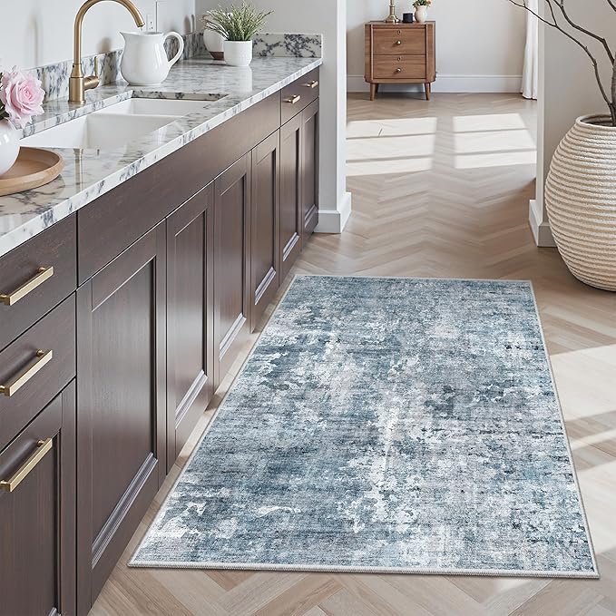 Soalmost Abstract 3x4 Rugs, Small Washable Area Rug for Entryway Blue/Grey