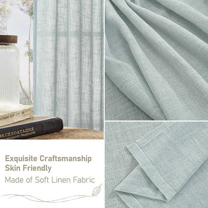 LAMIT Linen Curtains 108 Inches Long for Living Room, Semi Sheer Panels