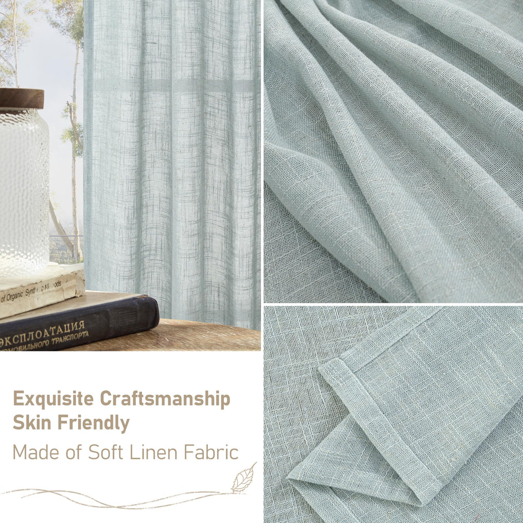 LAMIT Extra Wide Semi Sheer Linen Curtains for Living Room 63 Inch Length