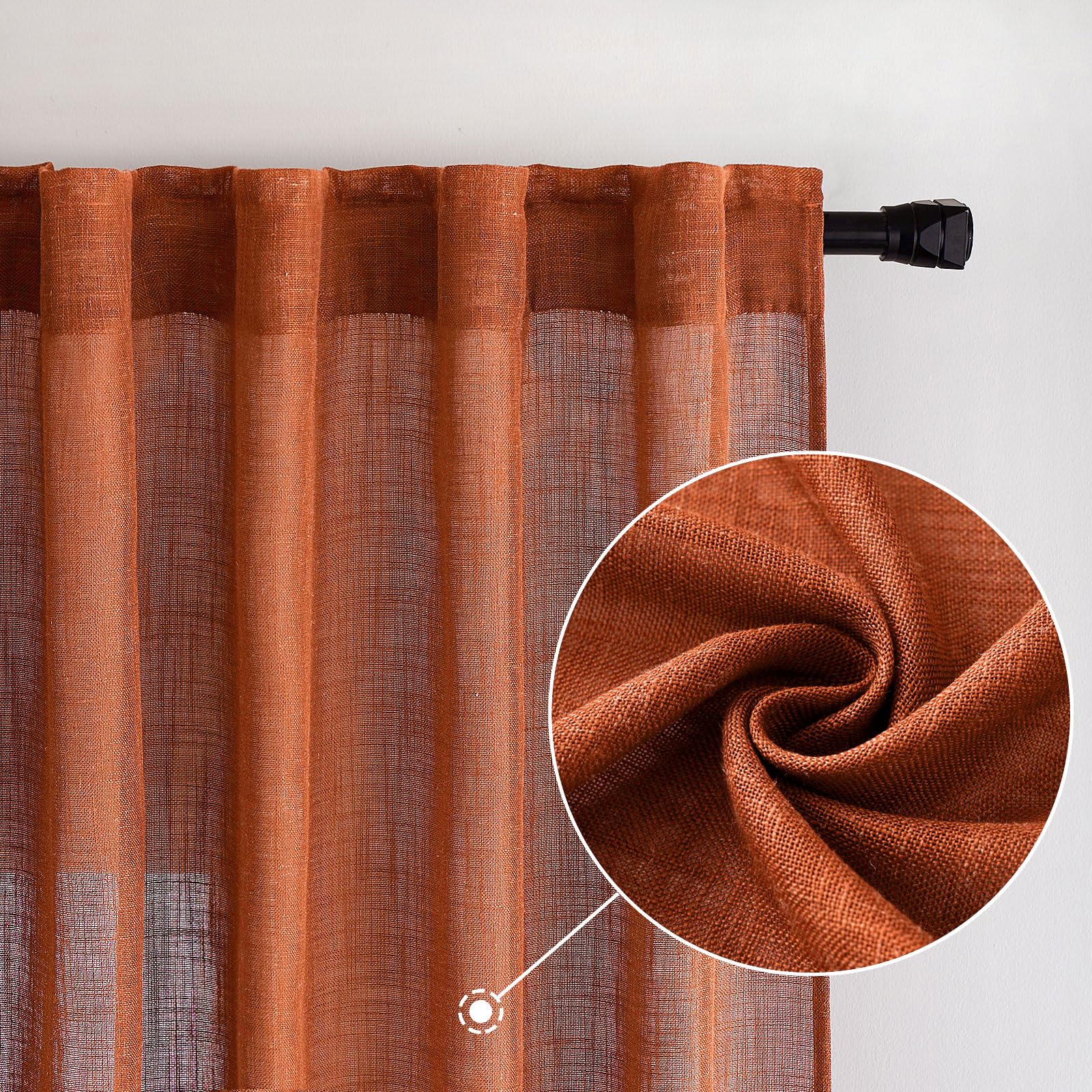 MIULEE Rust Fall Linen Curtains 52x96 Inch 2 Panels for Bedroom Living Room