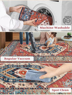 SERISSA Boho Washable Runner Rug, 2x6 Rug Runner Non-Slip Vintage Rust Hallway Kitchen Runner Rug Ultra Soft Print Distressed Tribal Floor Carpet Runner for Bedroom Bathroom Laundry Living Room