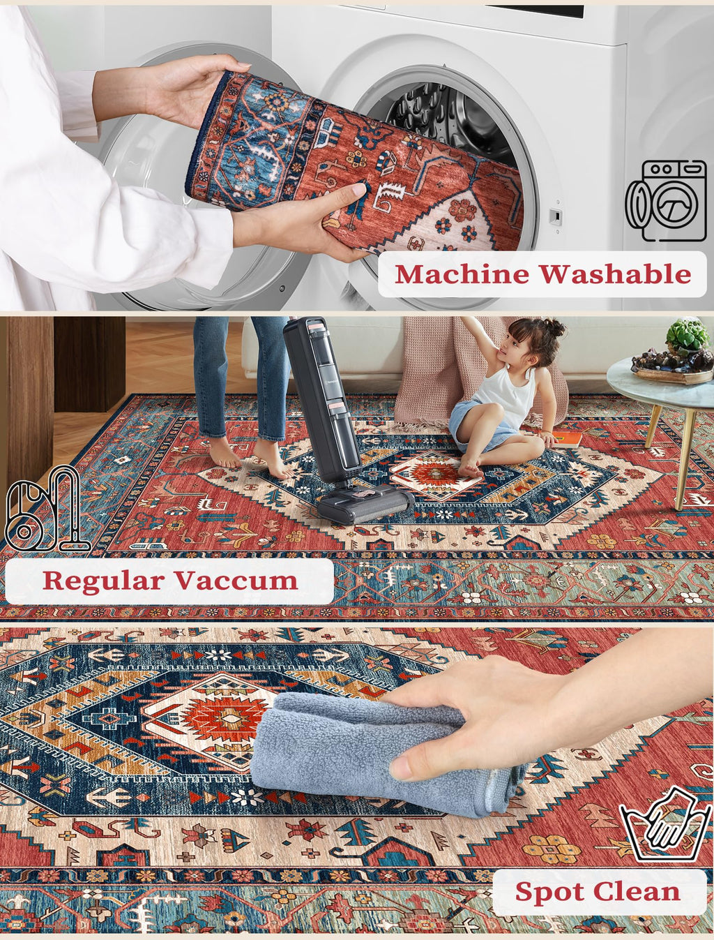 SERISSA 3x12 Washable Non Slip Boho Runner Rug for Hallway，Rust